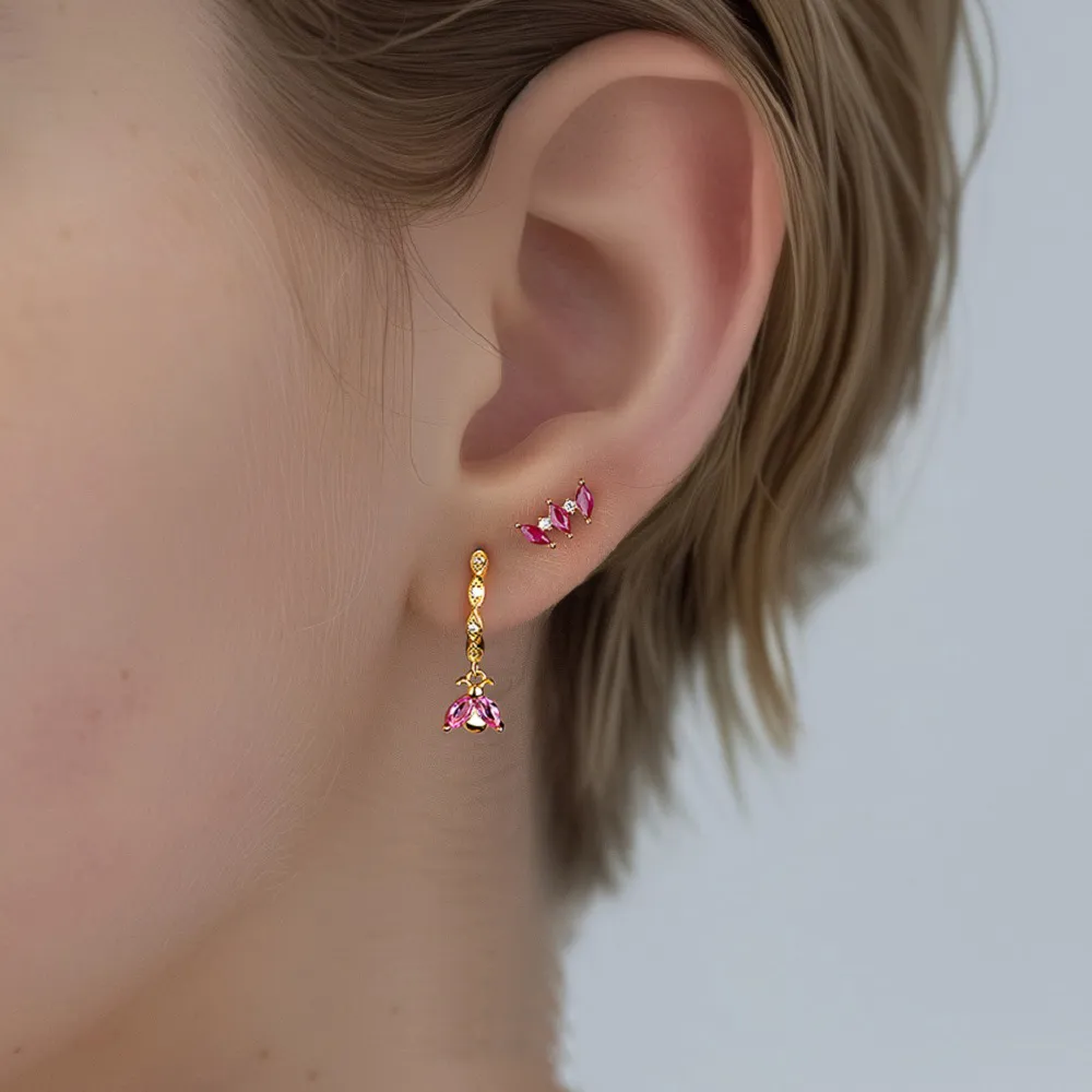 S925 Sweet Zirconia Stud Hoop Earring Set 140100025 - image2