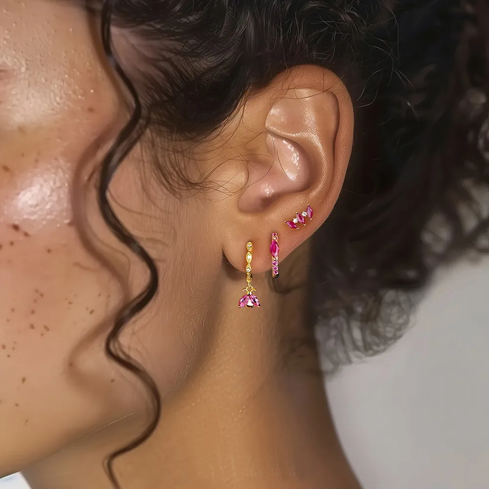 S925 Sweet Zirconia Stud Hoop Earring Set 140100025 - image1
