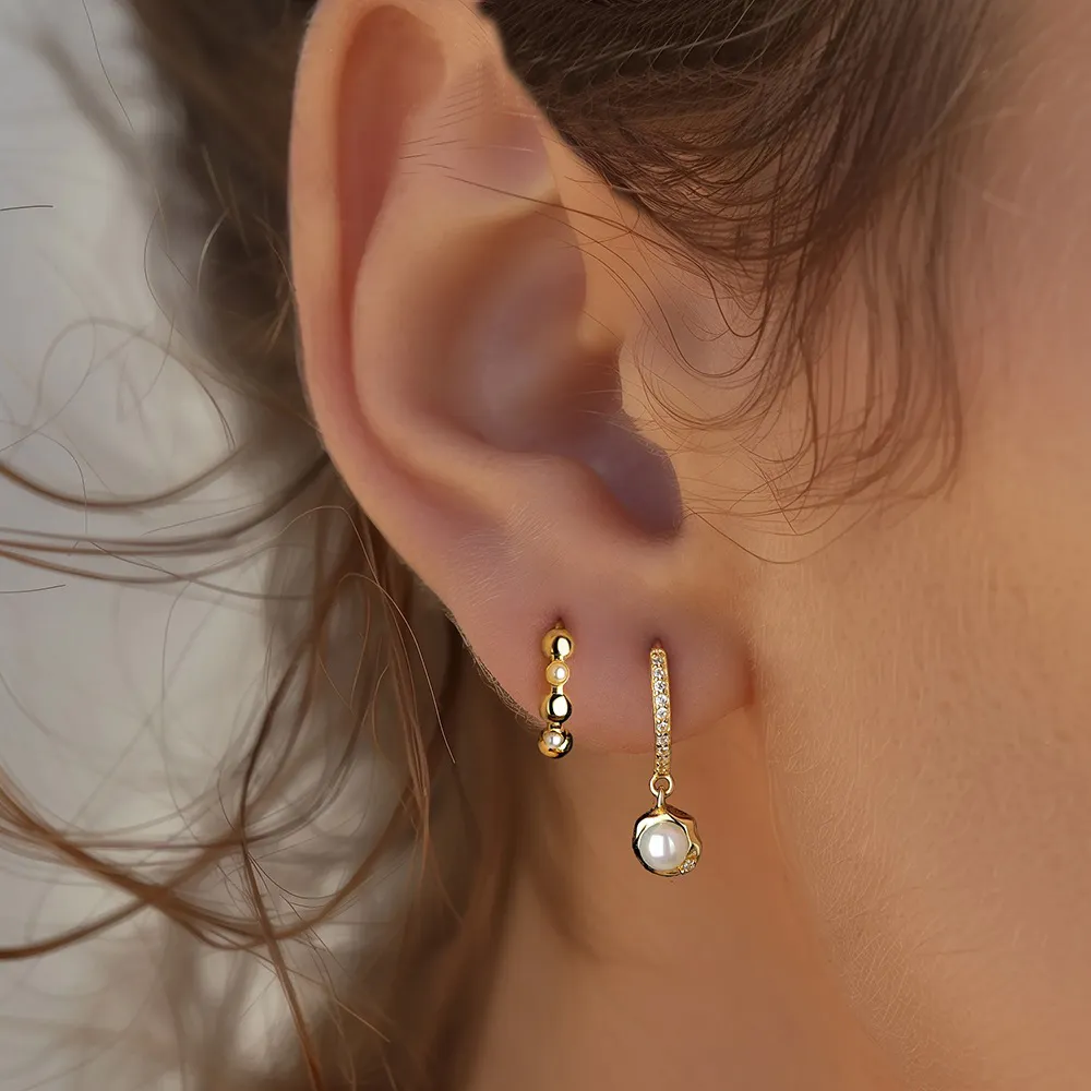 S925 Imitation Pearl Beads Hoop Earring Set 140100027 - image2