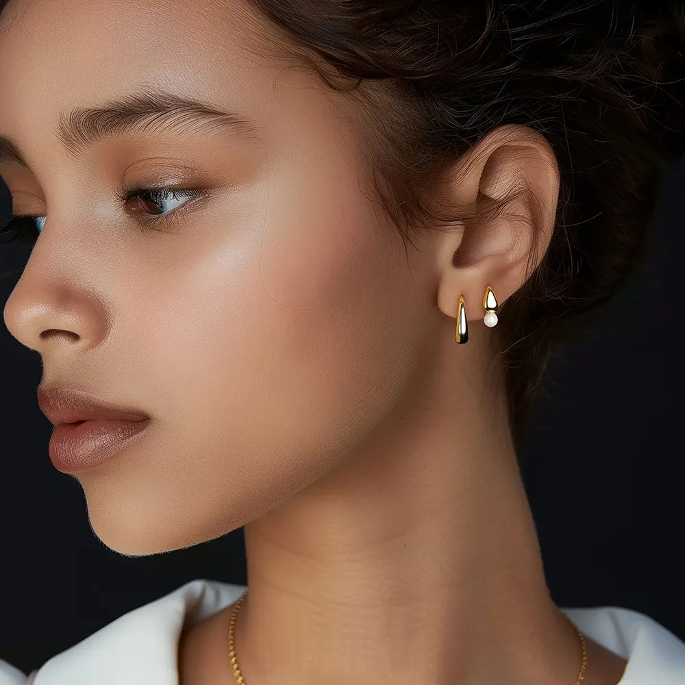 S925 Waterdrop Stud Hoop Earring Set 140100028 - image2
