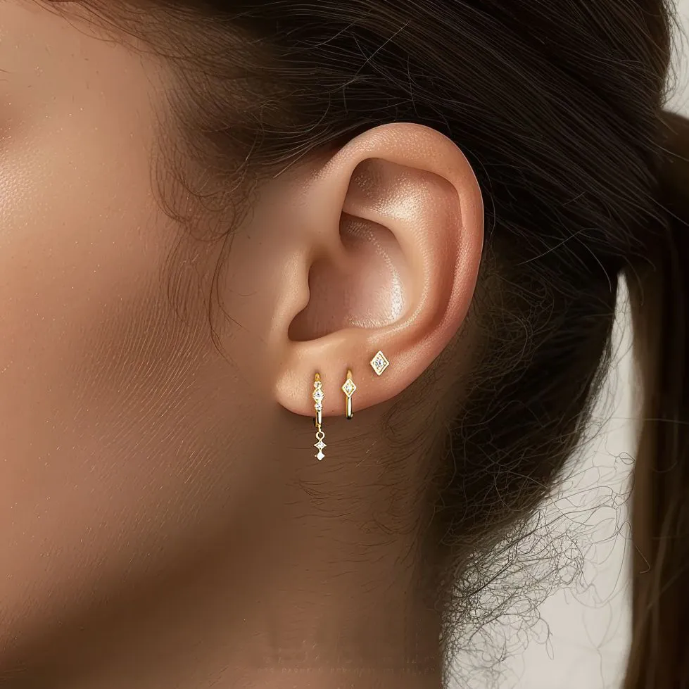 925 Sterling Silver Geometric Zirconia Earring Set 140100033 - image1