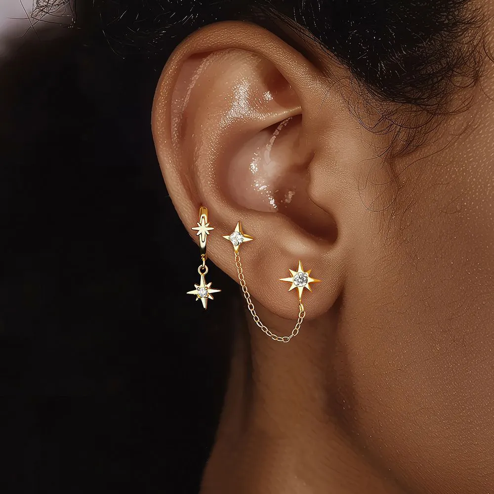925 Sterling Silver Star Zirconia Earring Set 140100036 - image1