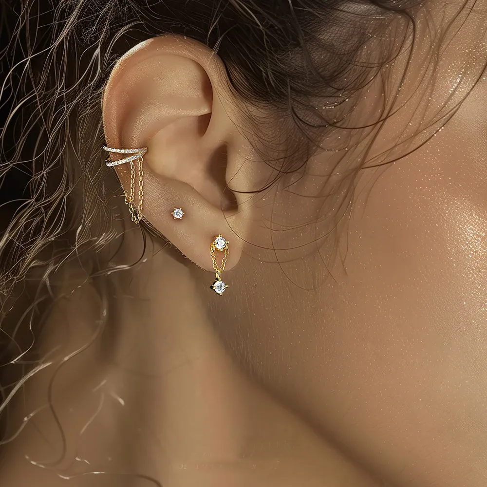 925 Sterling Silver Zirconia Tassel Earring Set 140100037 - image1