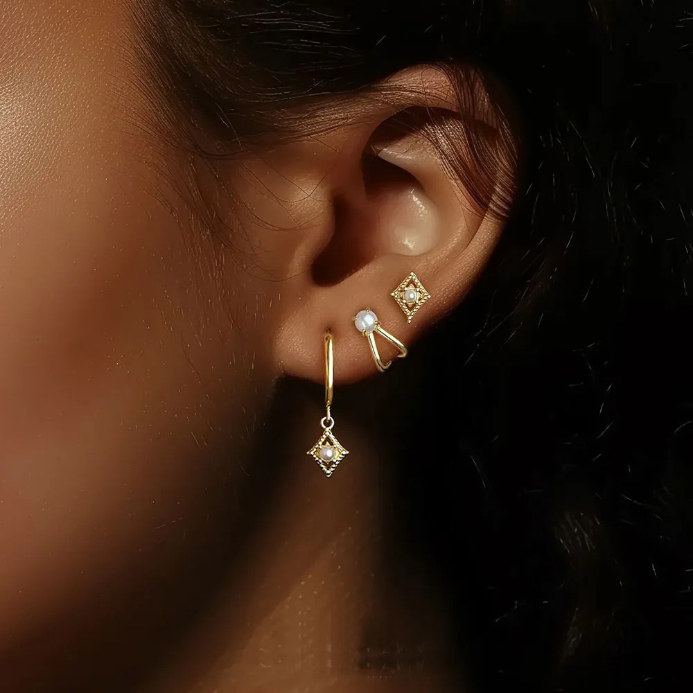 925 Sterling Silver Geometric Pearl Earring Set 140100039 - image1