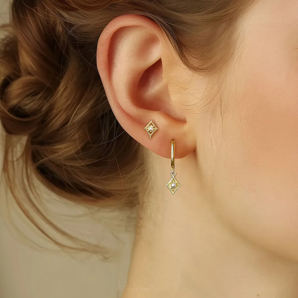 925 Sterling Silver Geometric Pearl Earring Set 140100039 - image2