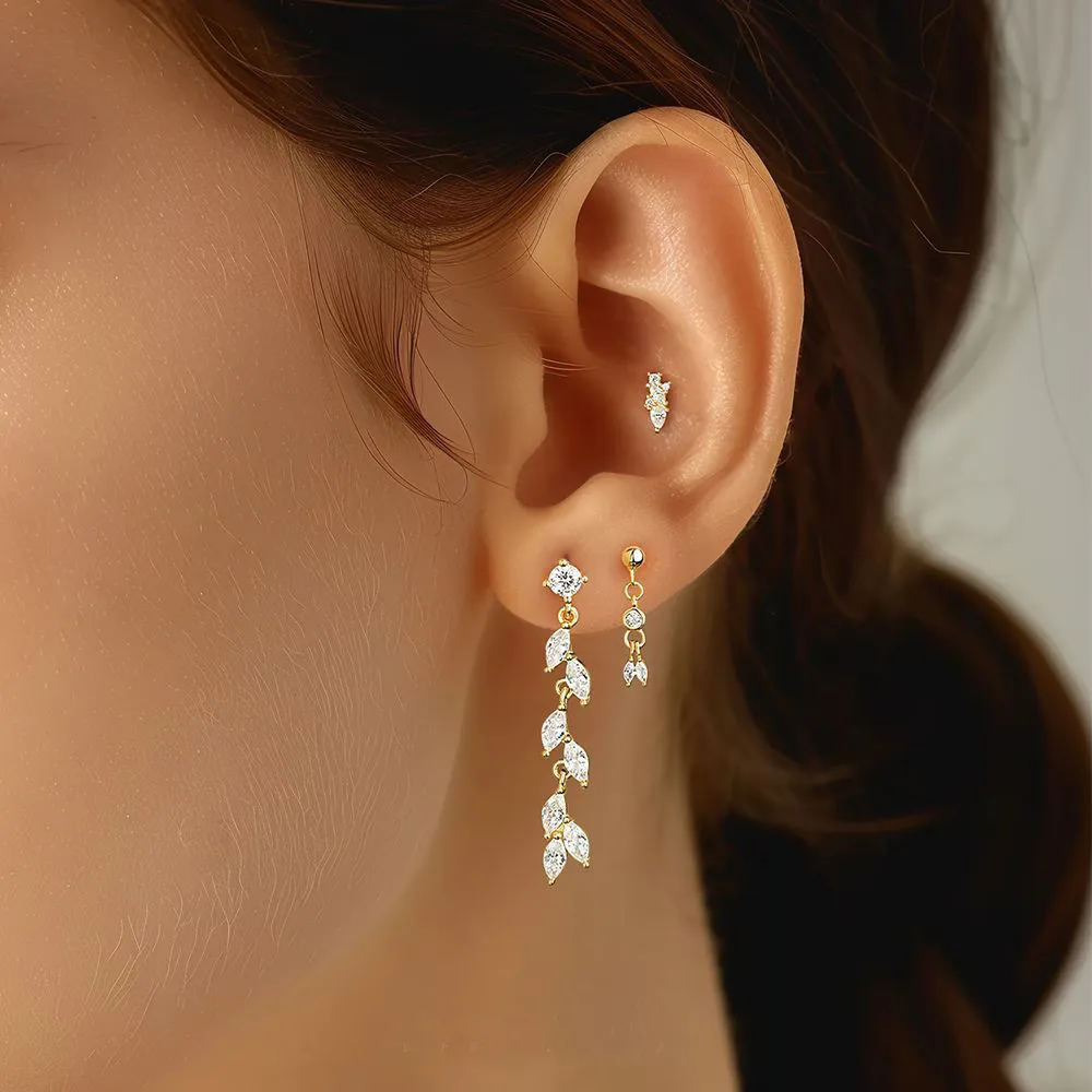 925 Sterling Silver Zirconia Tassel Stud Earring Set 140100040 - image2