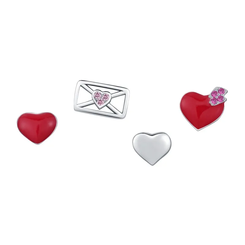 925 Sterling Silver Sweet Heart Stud Earring Set 140100043