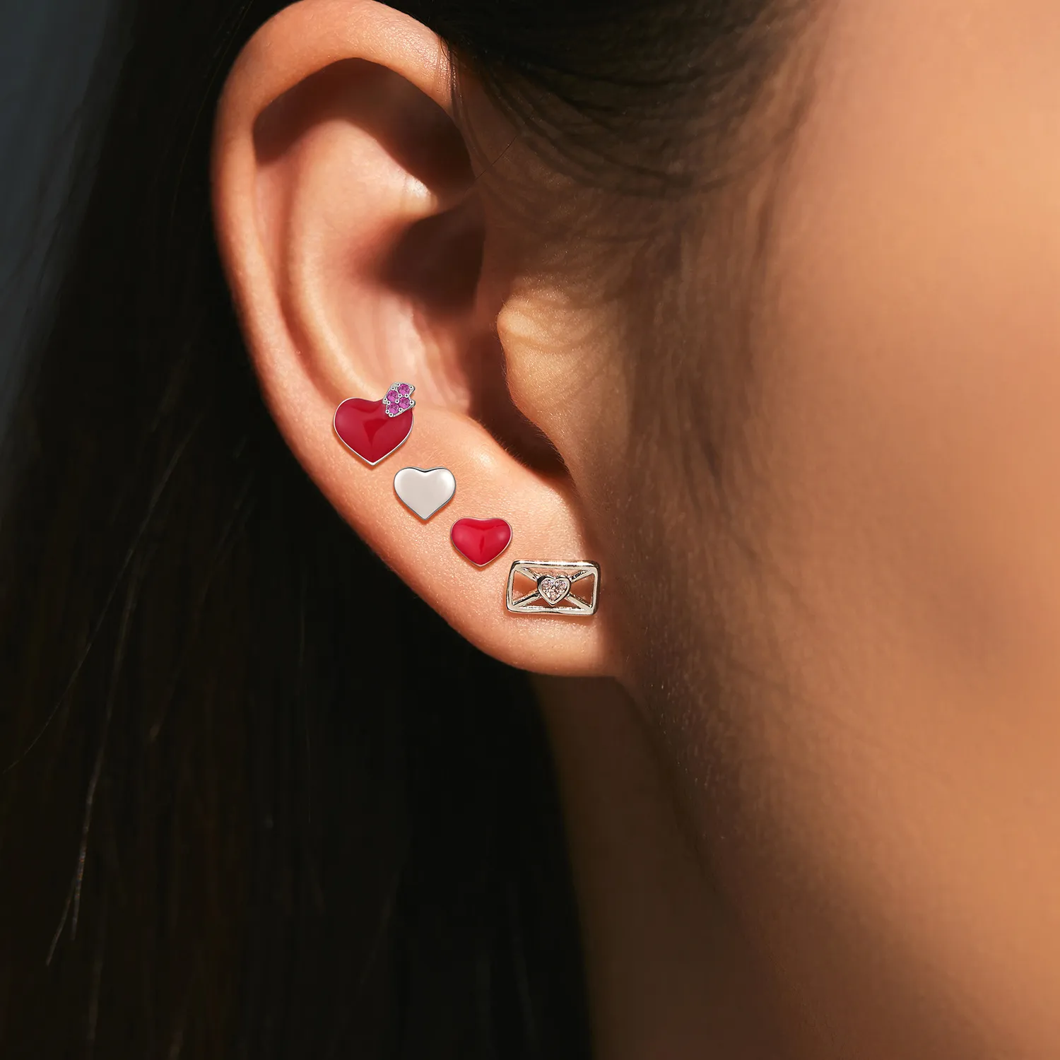 925 Sterling Silver Sweet Heart Stud Earring Set 140100043 - image1