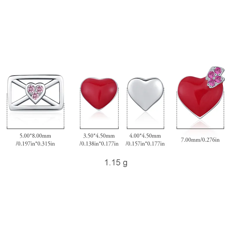 925 Sterling Silver Sweet Heart Stud Earring Set 140100043 - image2