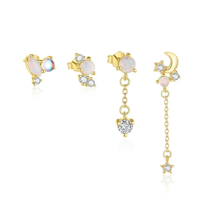 925 Sterling Silver Asymmetrical Opal Celestial Stud Pack 140100047 925 Sterling Silver Asymmetrical Opal Celestial Stud Pack 140100047