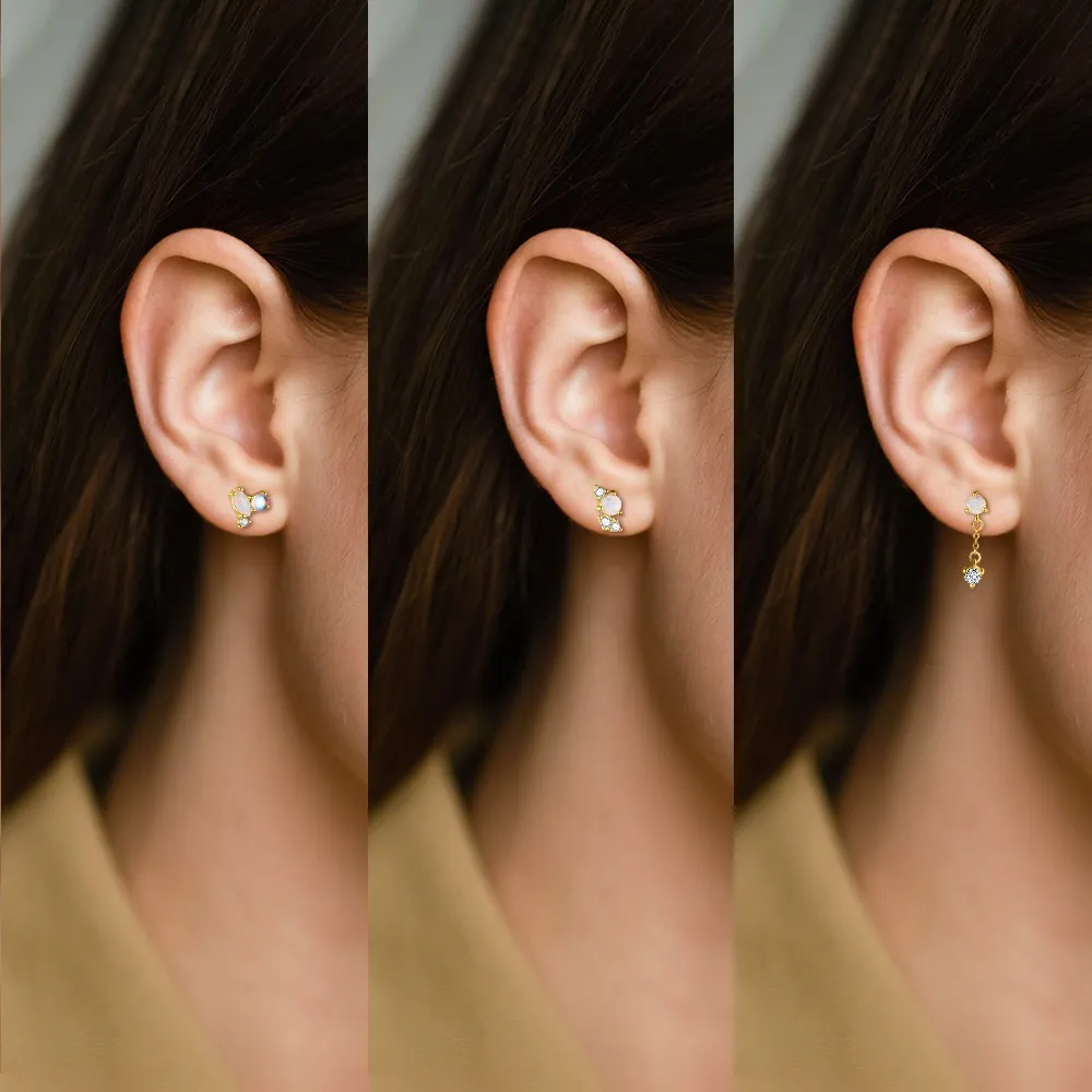 925 Sterling Silver Asymmetrical Opal Celestial Stud Pack 140100047 - image2