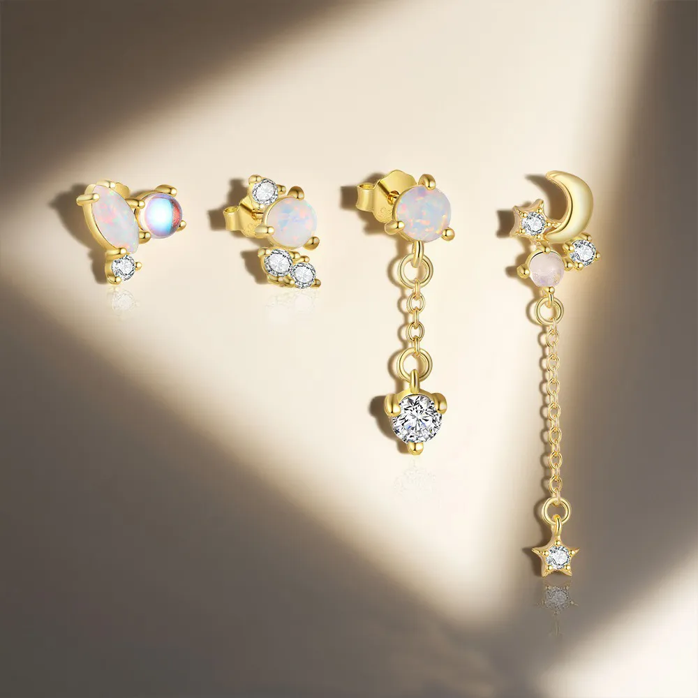 925 Sterling Silver Asymmetrical Opal Celestial Stud Pack 140100047 - image1