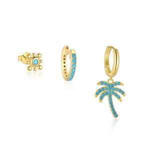925 Sterling Silver Turquoise Palm Tree Huggie Stacking Earring Set 140100048 925 Sterling Silver Turquoise Palm Tree Huggie Stacking Earring Set 140100048