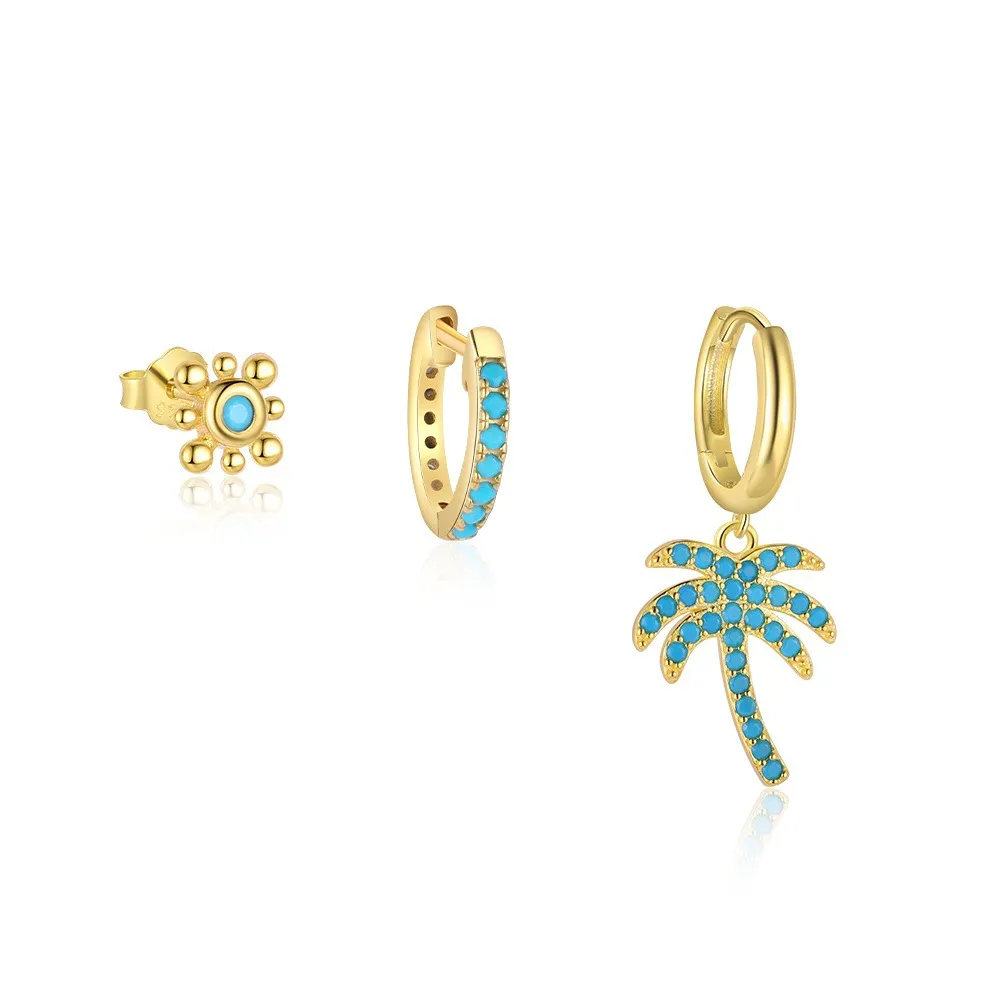 925 Sterling Silver Turquoise Palm Tree Huggie Stacking Earring Set 140100048 925 Sterling Silver Turquoise Palm Tree Huggie Stacking Earring Set 140100048