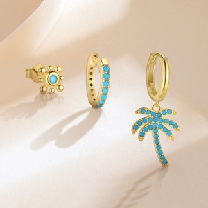 925 Sterling Silver Turquoise Palm Tree Huggie Stacking Earring Set 140100048 925 Sterling Silver Turquoise Palm Tree Huggie Stacking Earring Set 140100048