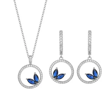 Cubic Zirconia Circle Pendant Necklace Hoop Earring Set 140200001