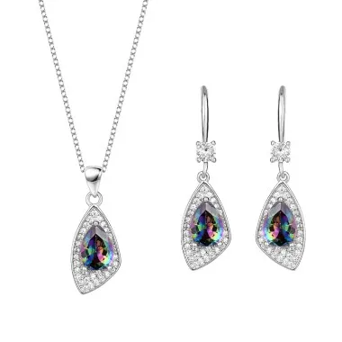 Cubic Zirconia Geometric Pendant Necklace Dangle Earring Set 140200002