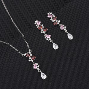 Cubic Zirconia Waterdrop Pendant Necklace Dangle Earring Set 140200003