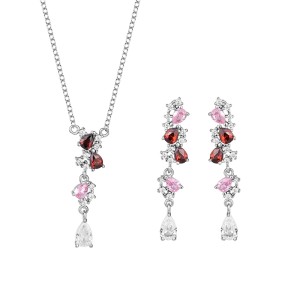 Cubic Zirconia Waterdrop Pendant Necklace Dangle Earring Set 140200003