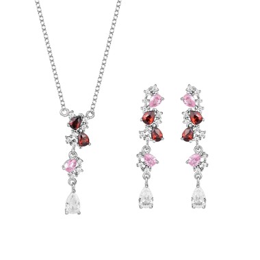 Cubic Zirconia Waterdrop Pendant Necklace Dangle Earring Set 140200003
