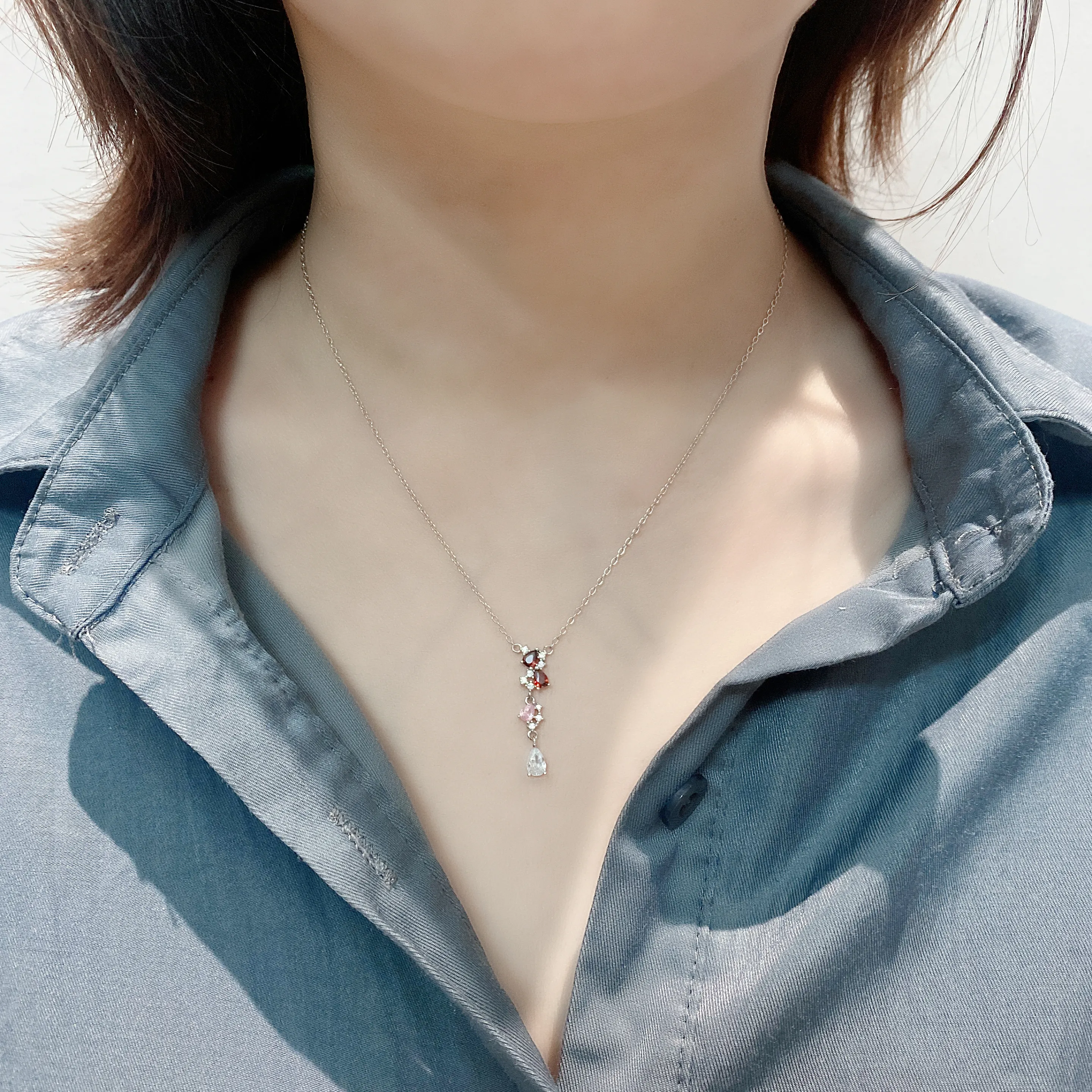 Cubic Zirconia Waterdrop Pendant Necklace Dangle Earring Set 140200003 - image1