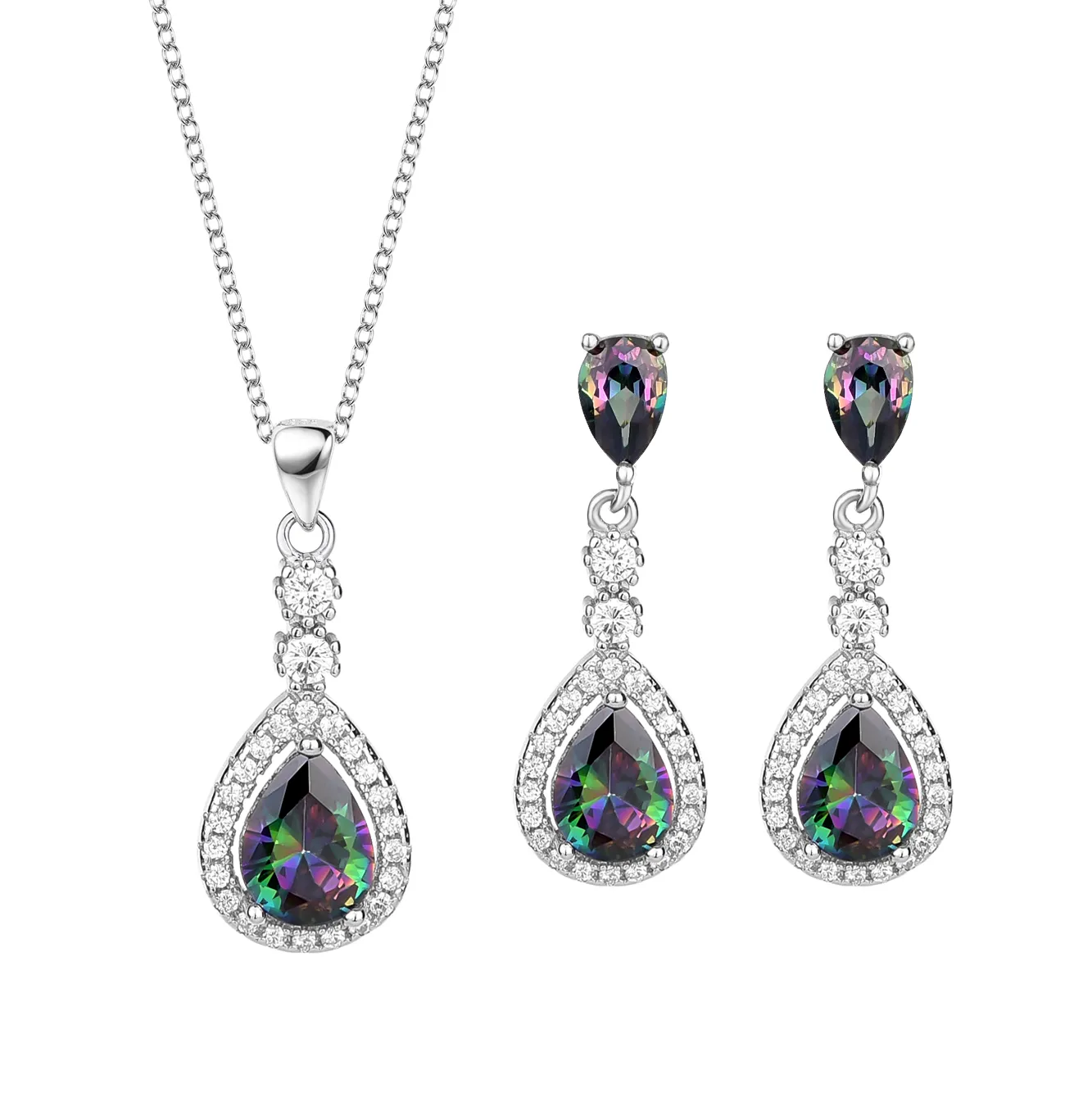 Cubic Zirconia Waterdrop Pendant Necklace Stud Earring Set 140200005