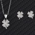 Silver Cubic Zirconia Clover Earring Necklace Set 140200007
