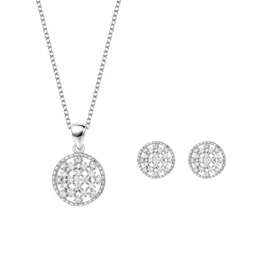 Silver Cubic Zirconia Circle Earring Necklace Set 140200008