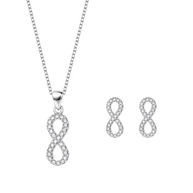 Silver Cubic Zirconia Infinity Earring Necklace Set 140200009