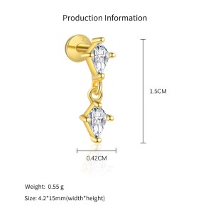 925 Sterling Silver Layered Rhombus CZ Necklace Earring Set 140200011