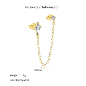 925 Sterling Silver Layered Rhombus CZ Necklace Earring Set 140200011