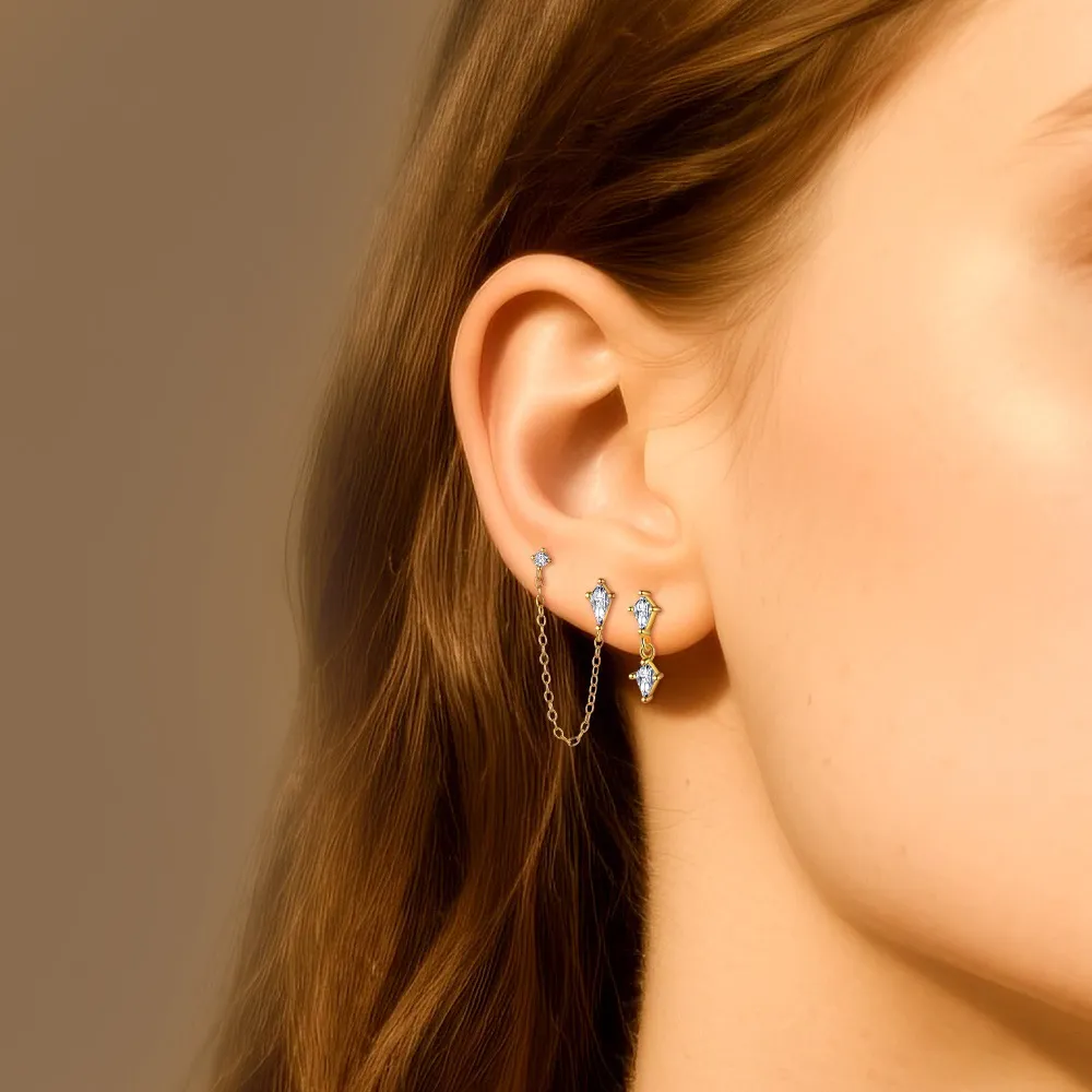 925 Sterling Silver Layered Rhombus CZ Necklace Earring Set 140200011 - image2