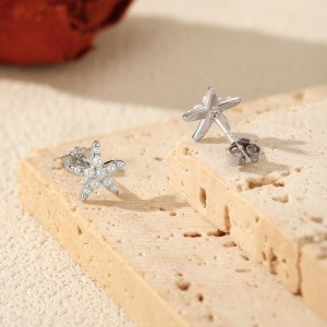 925 Sterling Silver Pearl Starfish Earring Necklace Set 140200013