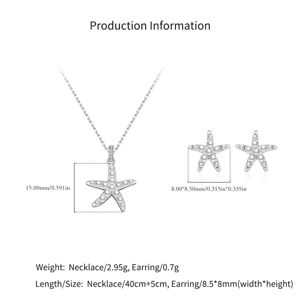 925 Sterling Silver Pearl Starfish Earring Necklace Set 140200013 - image2