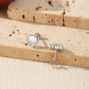 925 Sterling Silver Love Heart Pave Stud Earring Necklace Set 140200014 925 Sterling Silver Love Heart Pave Stud Earring Necklace Set 140200014