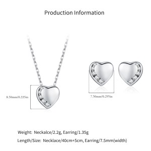 925 Sterling Silver Love Heart Pave Stud Earring Necklace Set 140200014 925 Sterling Silver Love Heart Pave Stud Earring Necklace Set 140200014