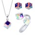 Austrian Crystals Cube Pendant Necklace Stud Earring Ring Set 140300004