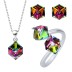 Austrian Crystals Cube Pendant Necklace Stud Earring Ring Set 140300004