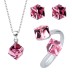 Austrian Crystals Cube Pendant Necklace Stud Earring Ring Set 140300004