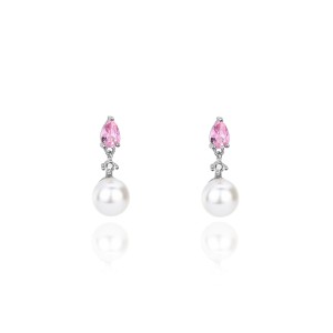 Cubic Zirconia Pearl Pendant Necklace Stud Earring Ring Set 140300007