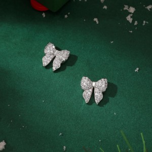 S925 Zirconia Bow Earring Ring Necklace Set 140300009