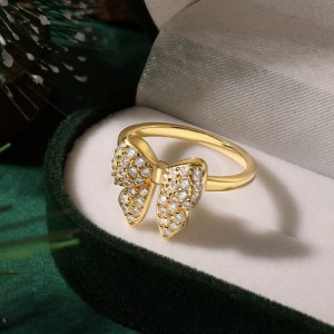 S925 Zirconia Bow Earring Ring Necklace Set 140300009