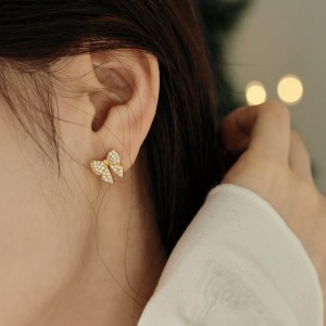 S925 Zirconia Bow Earring Ring Necklace Set 140300009