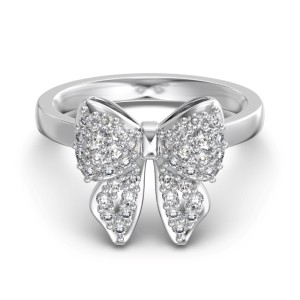 S925 Zirconia Bow Earring Ring Necklace Set 140300009