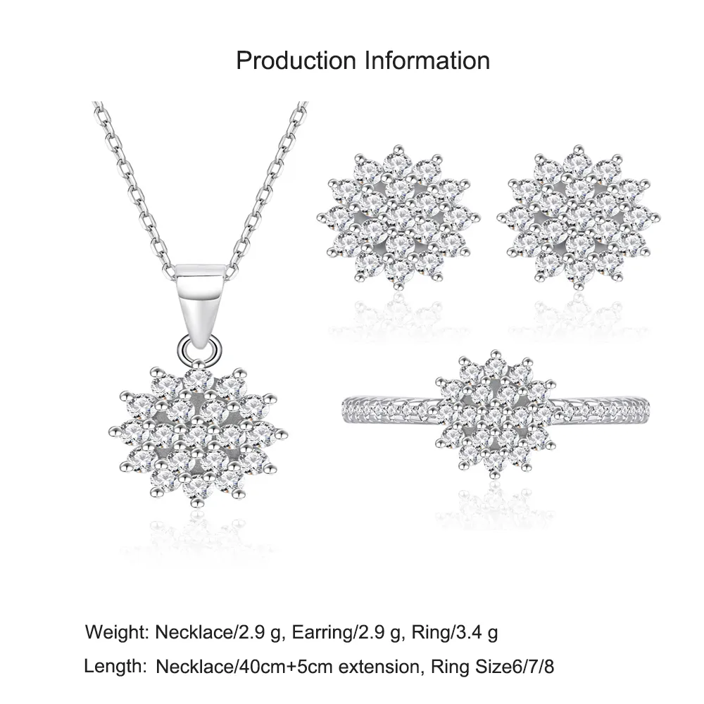 925 Sterling Silver CZ Snowflake Jewelry Set 140300016 - image2