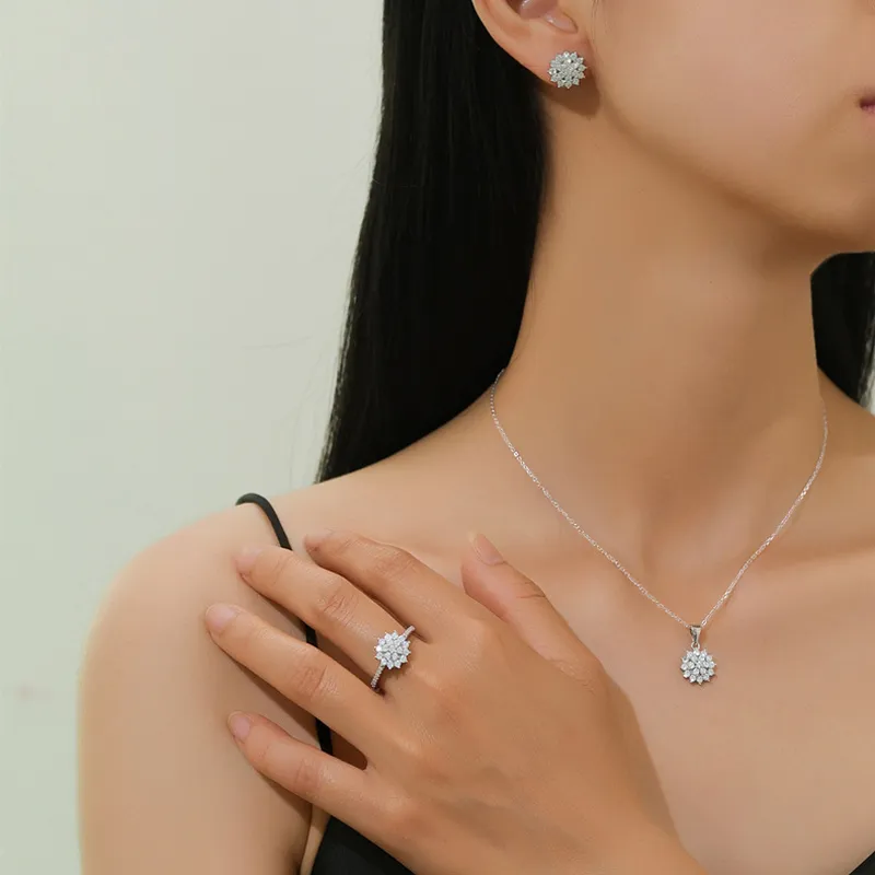 925 Sterling Silver CZ Snowflake Jewelry Set 140300016 - image1