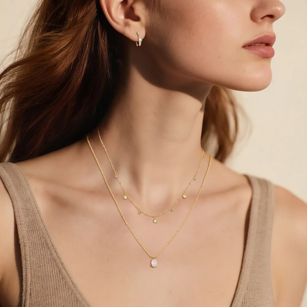 925 Sterling Silver Layered Synthetic Moonstone Jewelry Set 140300017 - image1