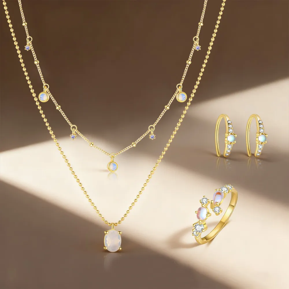 925 Sterling Silver Layered Synthetic Moonstone Jewelry Set 140300017 - image2