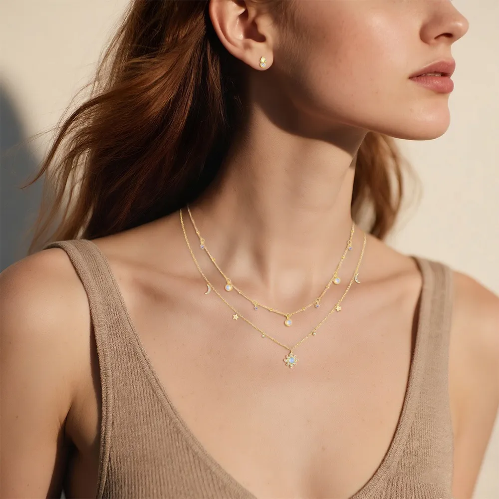 925 Sterling Silver Moonstone Star Necklace Earring Ring Set 140300018 - image1