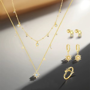 925 Sterling Silver Moonstone Star Necklace Earring Ring Set 140300018 925 Sterling Silver Moonstone Star Necklace Earring Ring Set 140300018